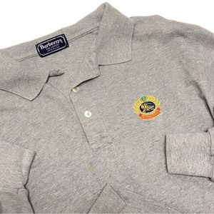 Vintage 90’s Burberry Crest Logo Polo Shirt Button Up Embroidery
